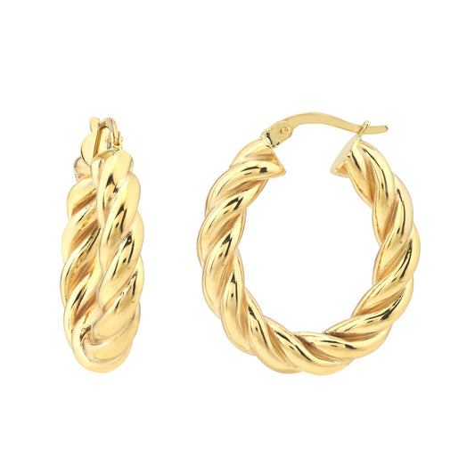 14k Gold Twist Oval Hoop Earrings