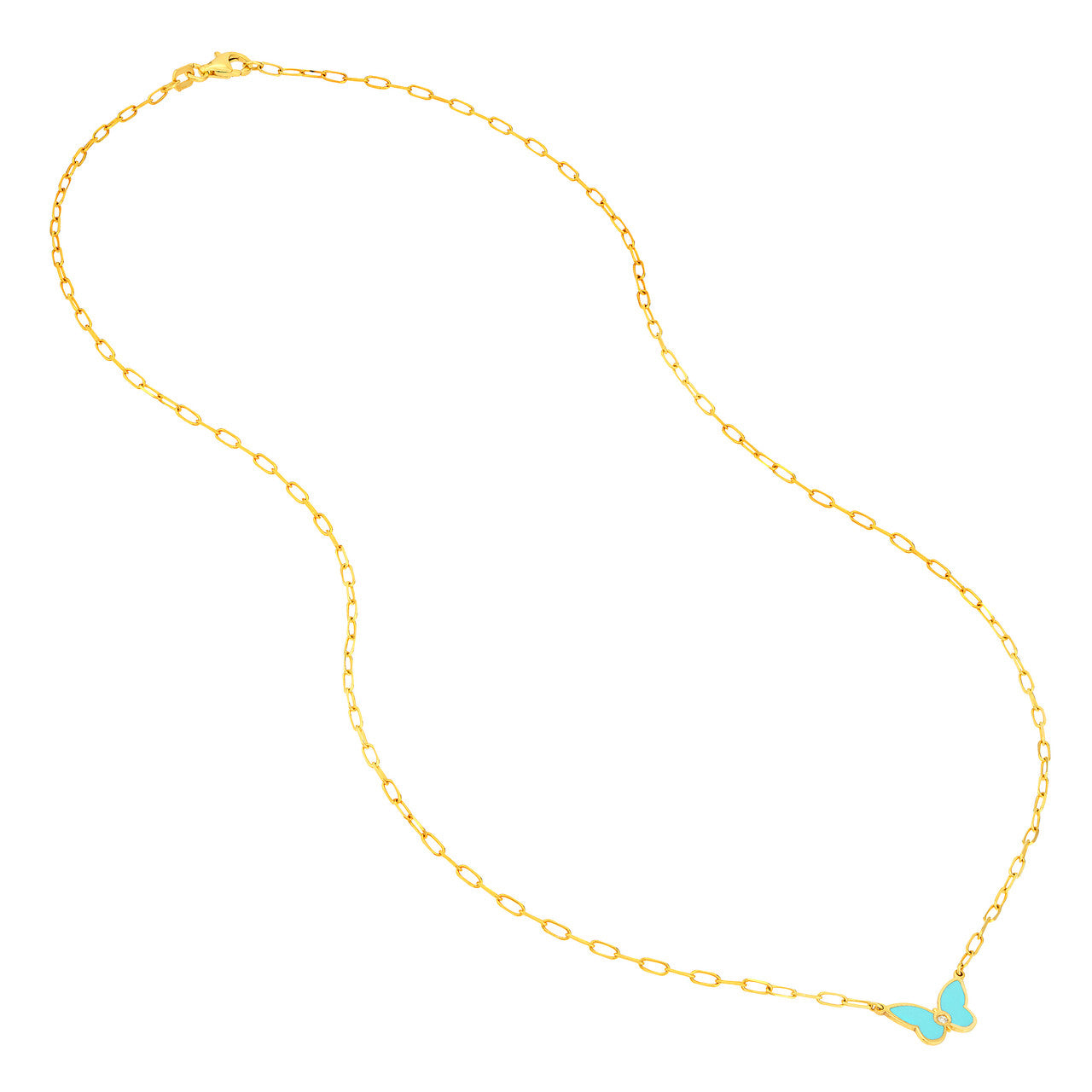 14k Gold Turquoise Butterfly On Paperclip Necklace