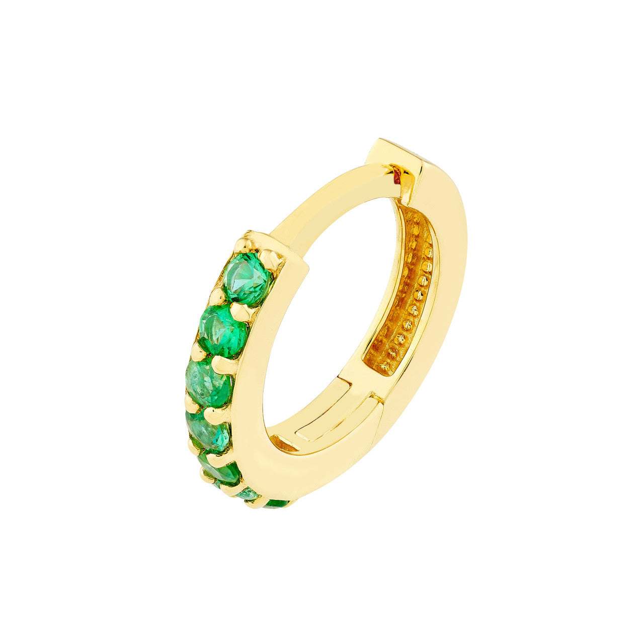 14k Gold Emerald Huggie Earrings