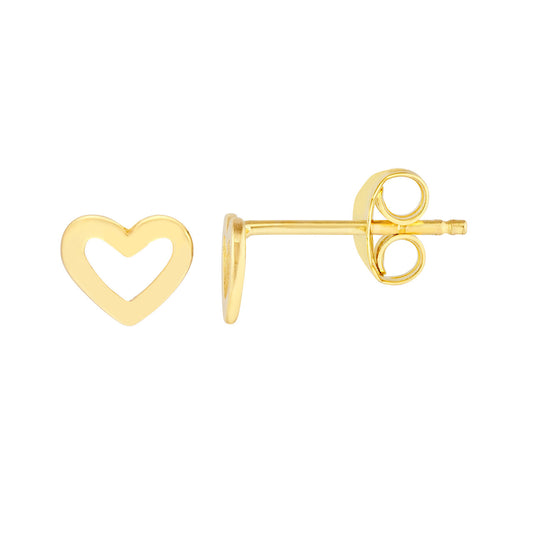 14k Gold Open Heart Stud Earrings