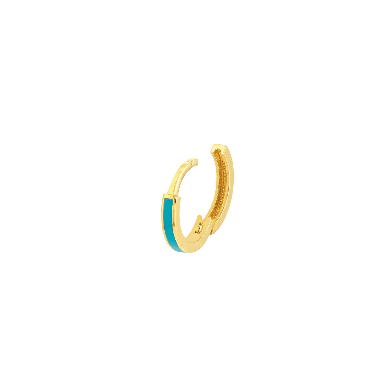 14k Gold Teal Enamel Huggie Earrings